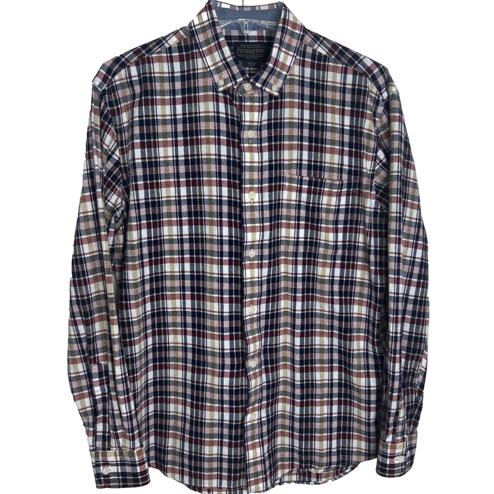 PENDLETON Plaid Shirt Men's Size Medium Double-Brushed Button Down Cotton G11
